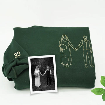Embroidered Wedding Portrait Hoodie - Couple Engagement Gift