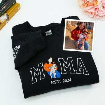 Embroidered Mama Portrait Hoodie with Kids - Mother's Day Gift