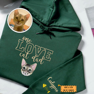 Embroidered One Love Cat Dad Hoodie - Cat Father Gift