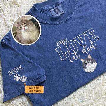Embroidered One Love Cat Dad T-Shirt - Cat Father Gift