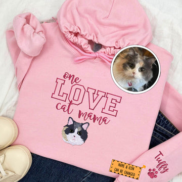 Embroidered One Love Cat Mama Hoodie - Cat Mother Gift