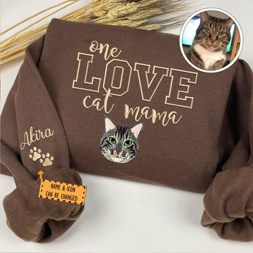 Embroidered One Love Cat Mama Sweatshirt - Cat Mother Gift
