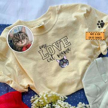 Embroidered One Love Cat Mama T-Shirt - Cat Mother Gift