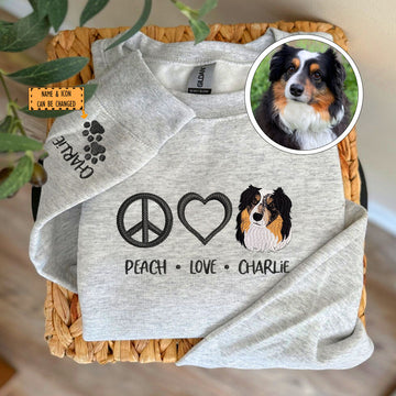 Embroidered Peace Love Pet Sweatshirt with Names - Pet Lover Gift