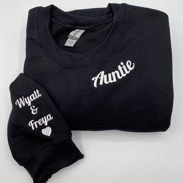 Embroidered Aunt Hoodie with Names on Sleeve - Aunt Gift