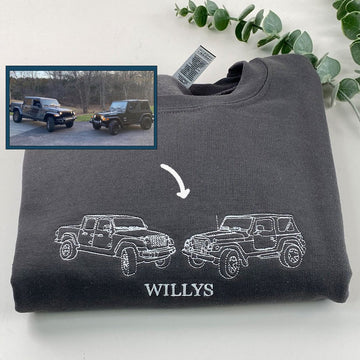Embroidered Car Outline Hoodie from Photo - Car Lover Gift