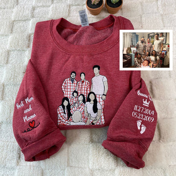 Embroidered Family Portrait Hoodie - Photo Gift