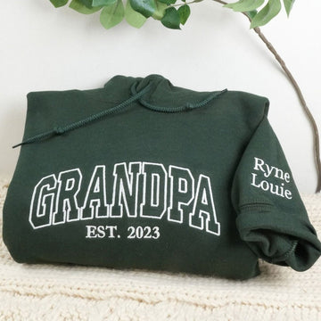 Embroidered Grandpa Hoodie with Kids Names & Est Year - Father's Day Gift
