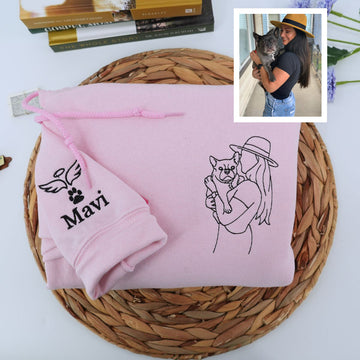 Embroidered Pet & Owner Portrait Hoodie - Pet Lover Gift