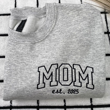 Embroidered Mom Varsity Hoodie with Kids Names & Est Year - Mother Gift