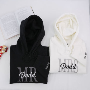 Embroidered Mr & Mrs Hoodie with Date - Couple Gift