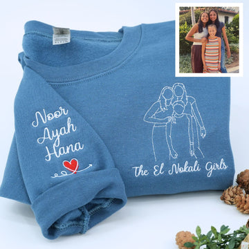Embroidered Sister Portrait Hoodie - Sister Gift