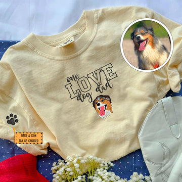 Embroidered One Love Dog Dad T-Shirt - Pet Father Gift