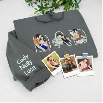 Embroidered Dad Memorial Hoodie with Kid Portrait Photo - Memorial Gift