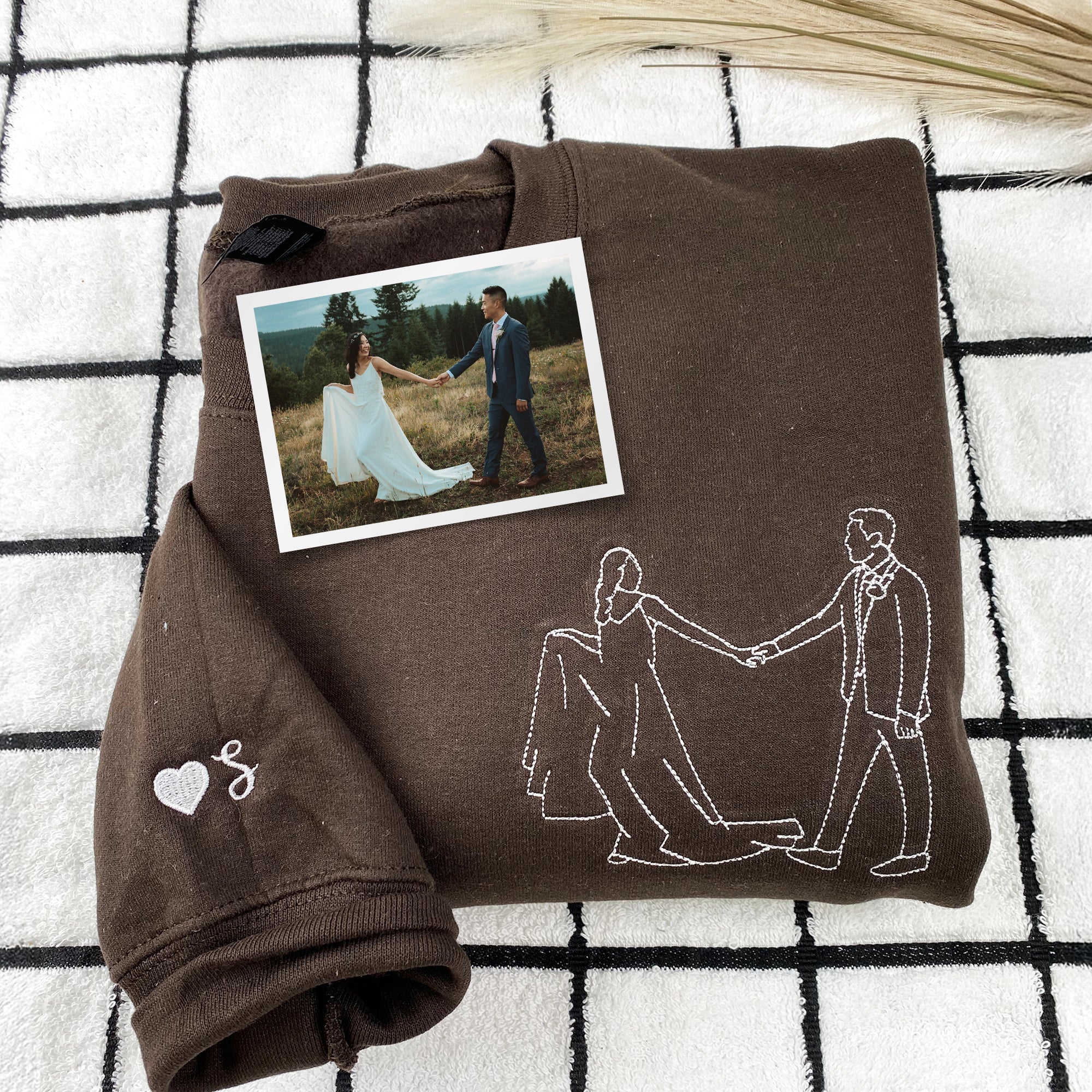 Embroidered Wedding Portrait Hoodie - Couple Engagement Gift