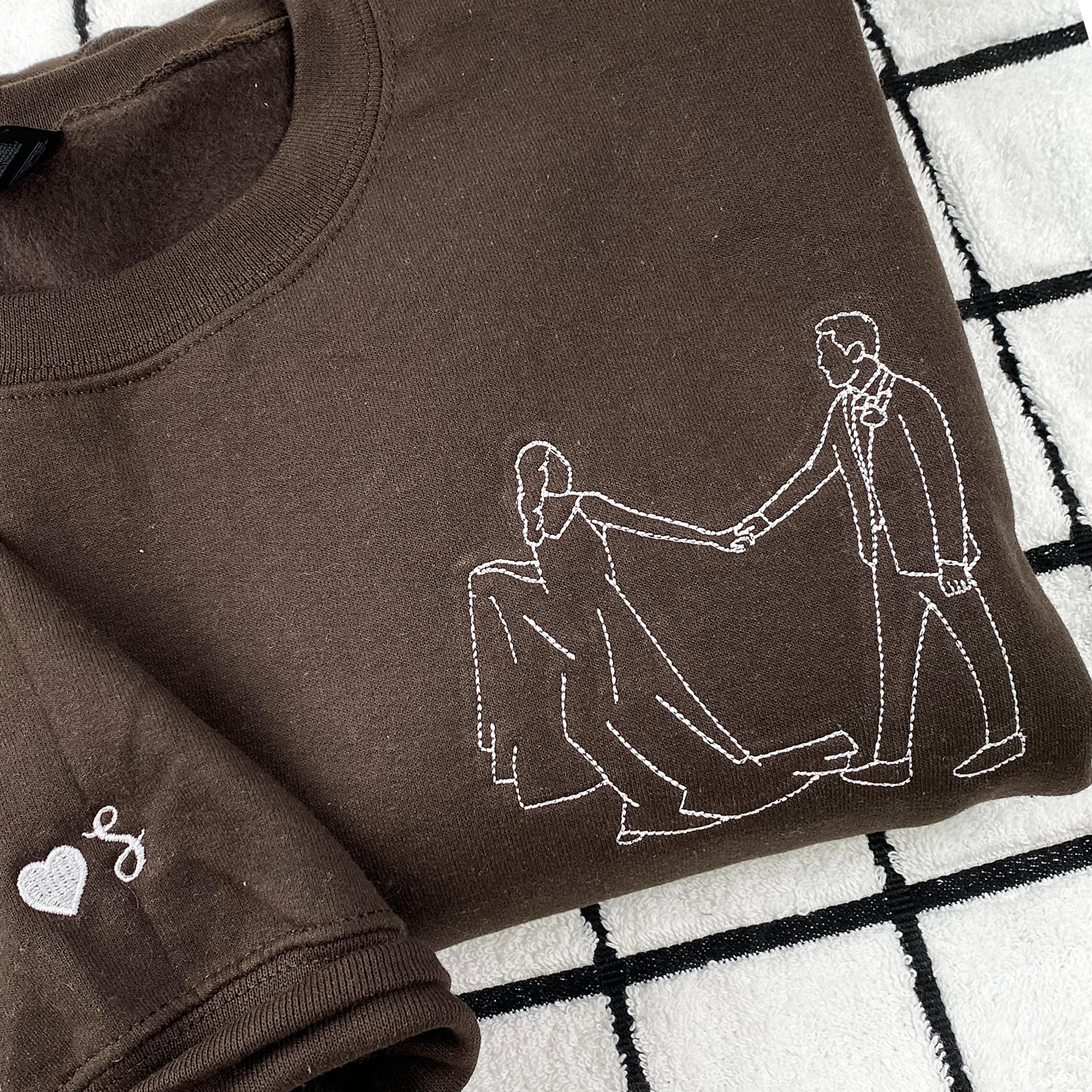 Embroidered Wedding Portrait Hoodie - Couple Engagement Gift