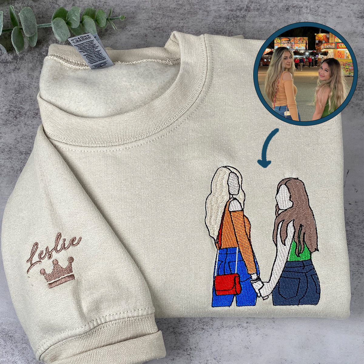Embroidered Best Friends Hoodie with Photo & Name - Friendship Gift