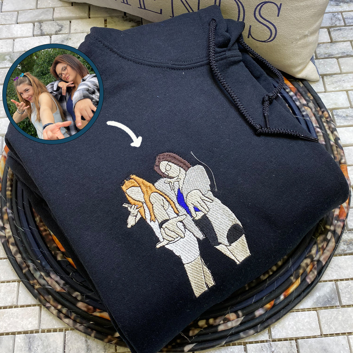 Embroidered Best Friends Hoodie with Photo & Name - Friendship Gift