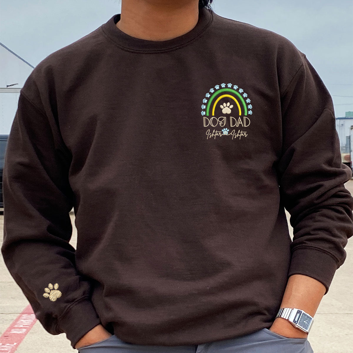 Embroidered Dog Dad Sweatshirt with Pet Names - Rainbow Design Pet Gift