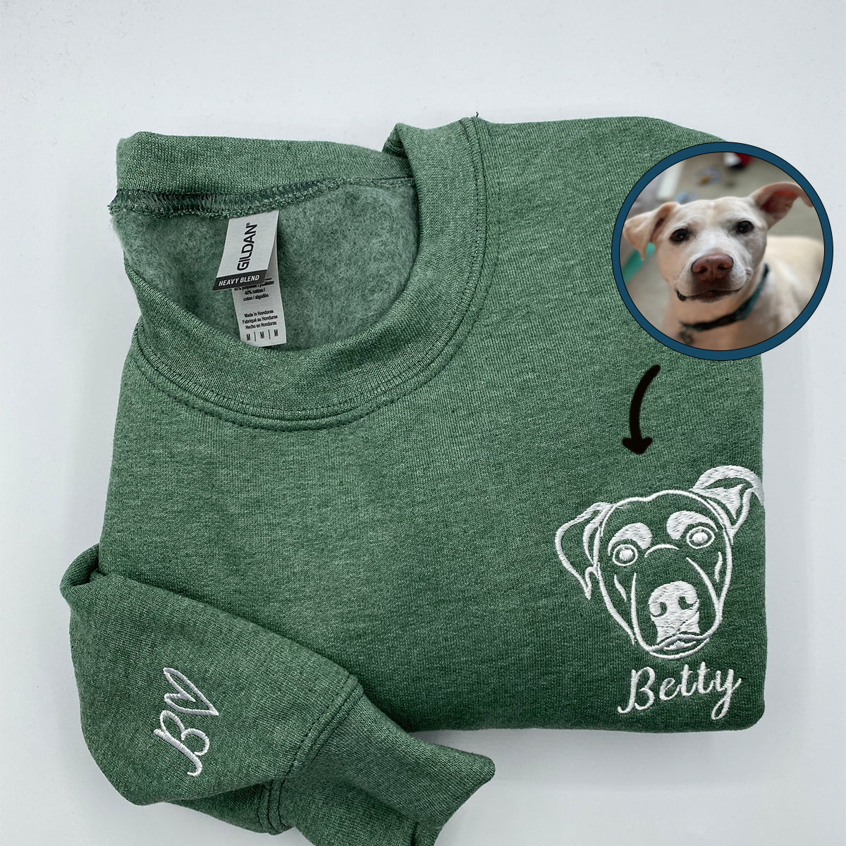 Embroidered Dog Face Hoodie with Pet Photo & Name - Dog Gift