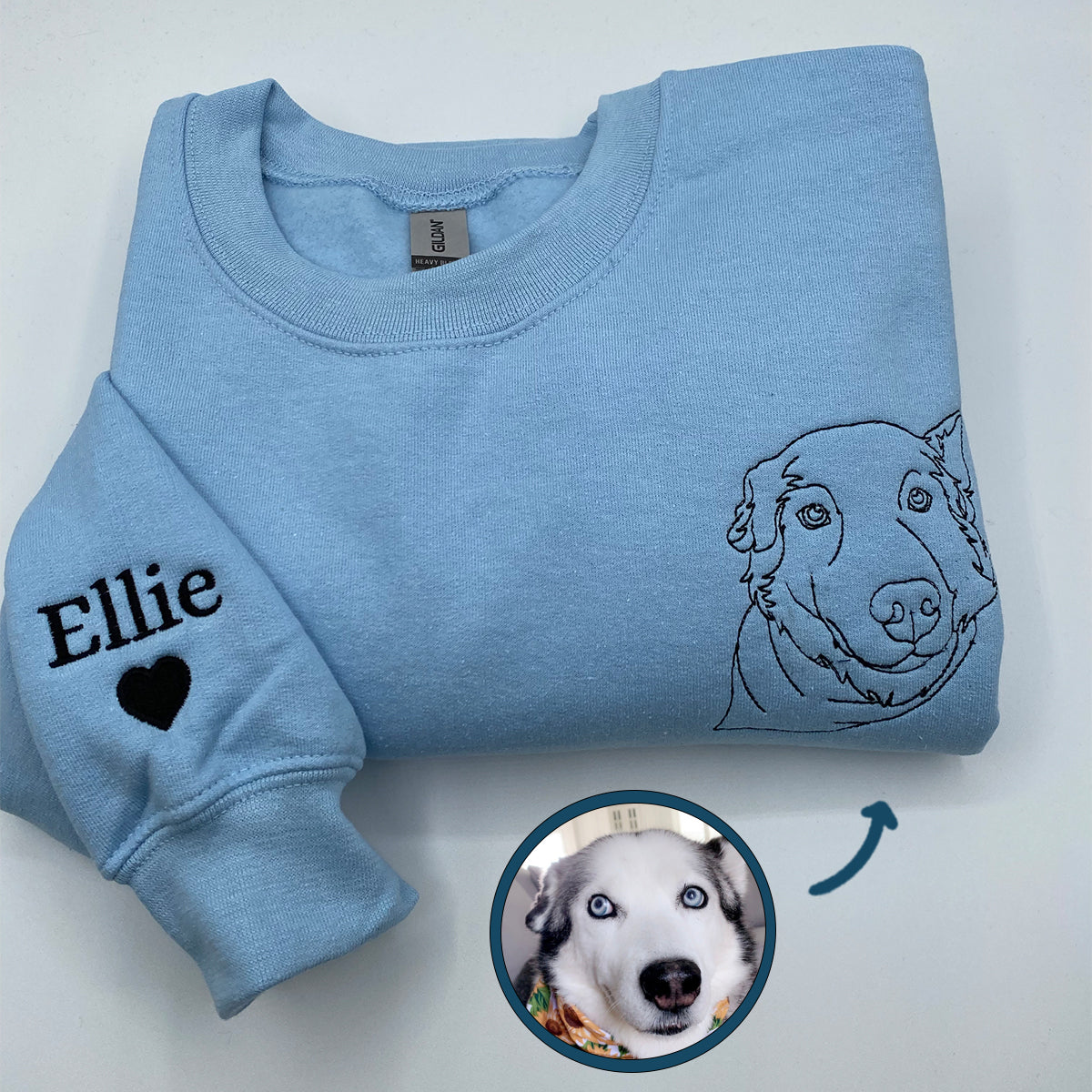 Embroidered Dog Face Hoodie with Pet Photo & Name - Dog Gift