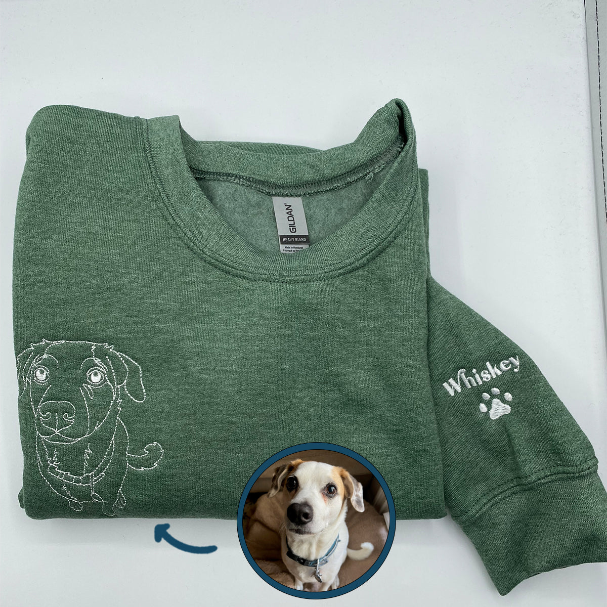 Embroidered Dog Face Hoodie with Pet Photo & Name - Dog Gift