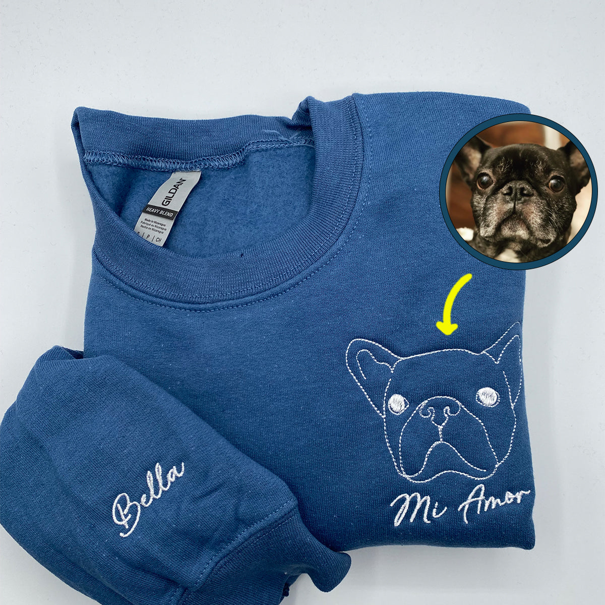 Embroidered Dog Face Hoodie with Pet Photo & Name - Dog Gift