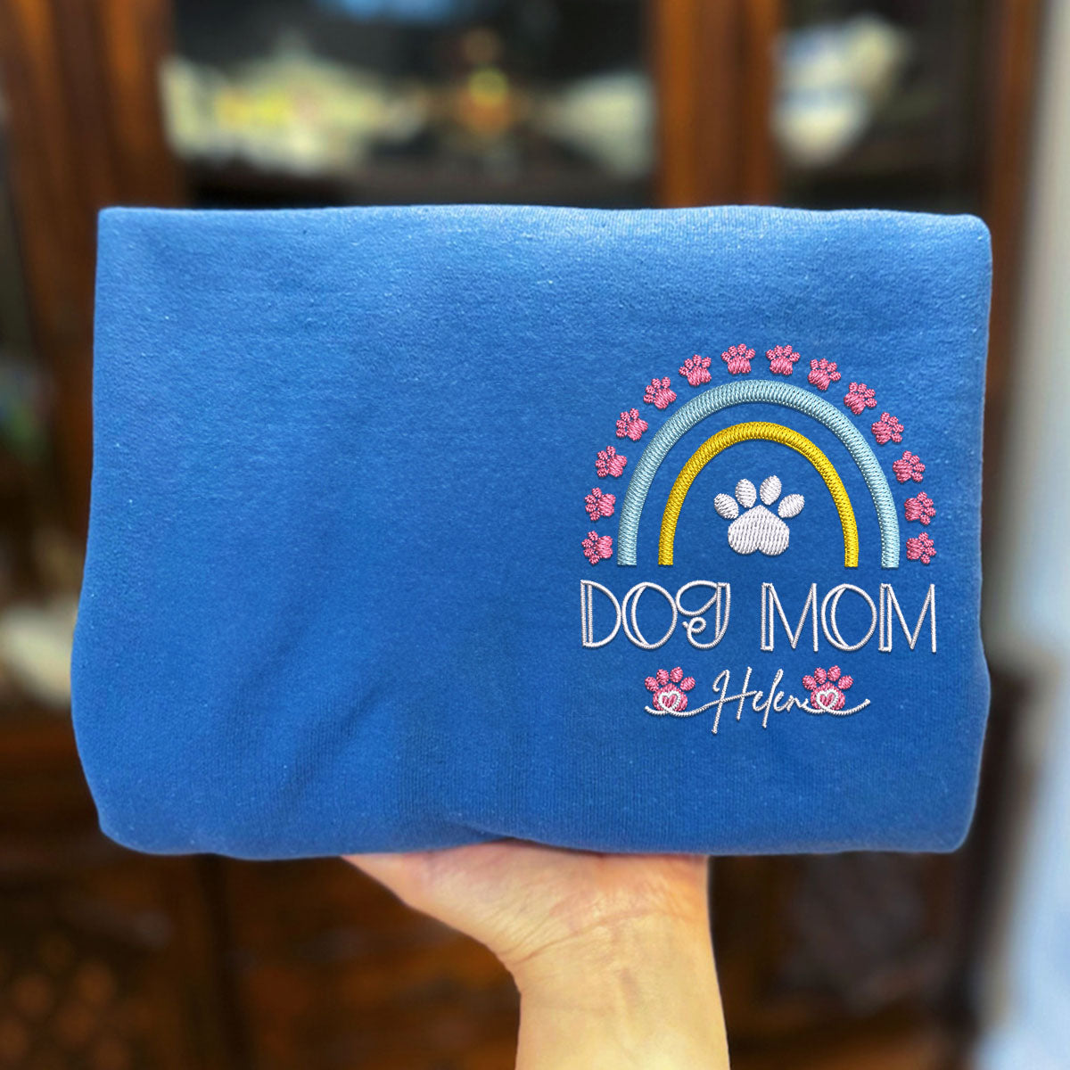 Embroidered Dog Mom Sweatshirt with Pet Names - Rainbow Design Pet Gift