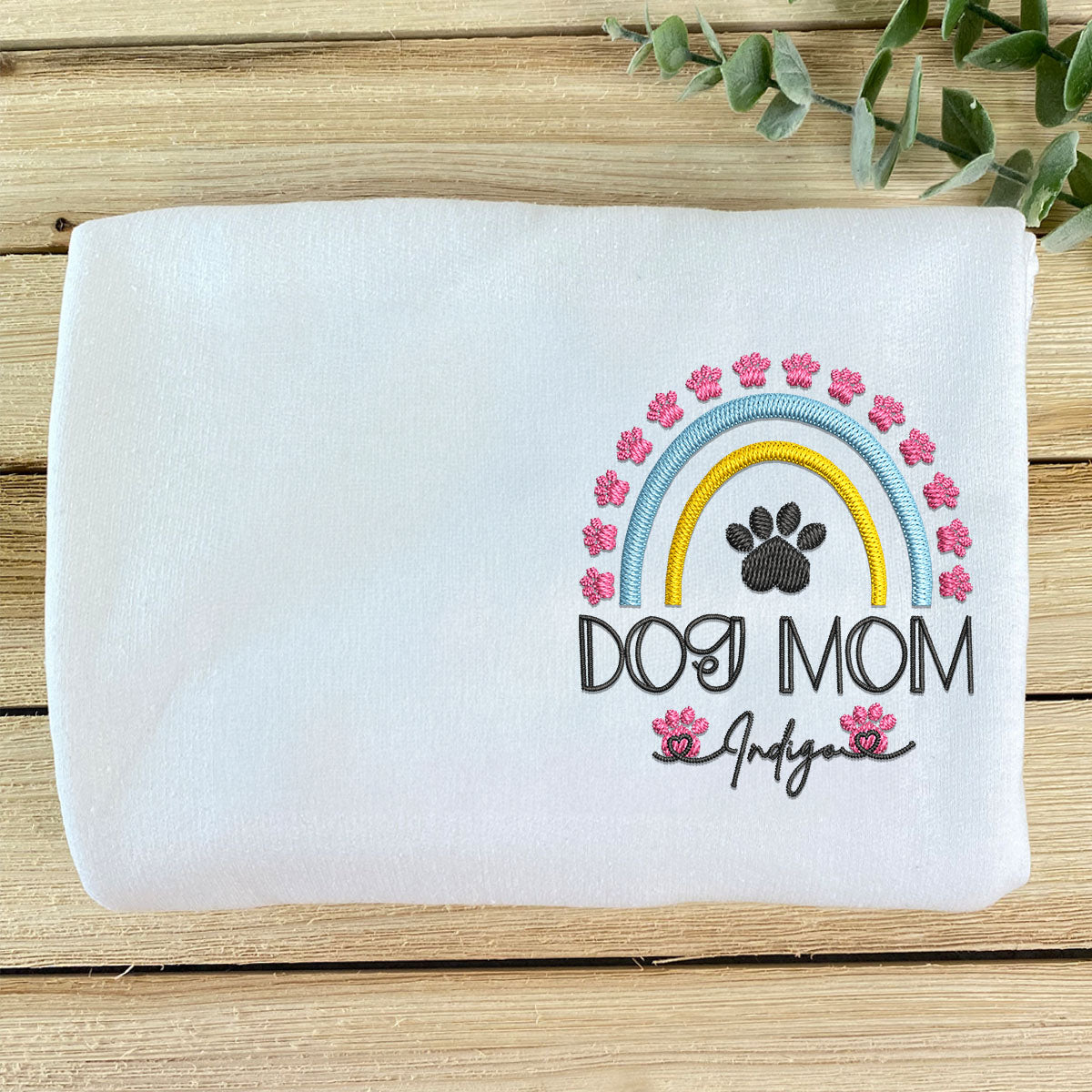 Embroidered Dog Mom Sweatshirt with Pet Names - Rainbow Design Pet Gift