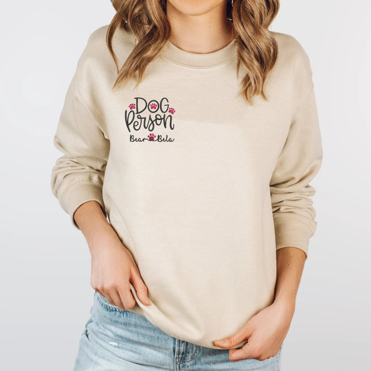 Embroidered Dog Person Sweatshirt with Pet Names - Dog Lover Gift