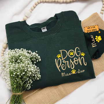 Embroidered Dog Person Sweatshirt with Pet Names - Dog Lover Gift