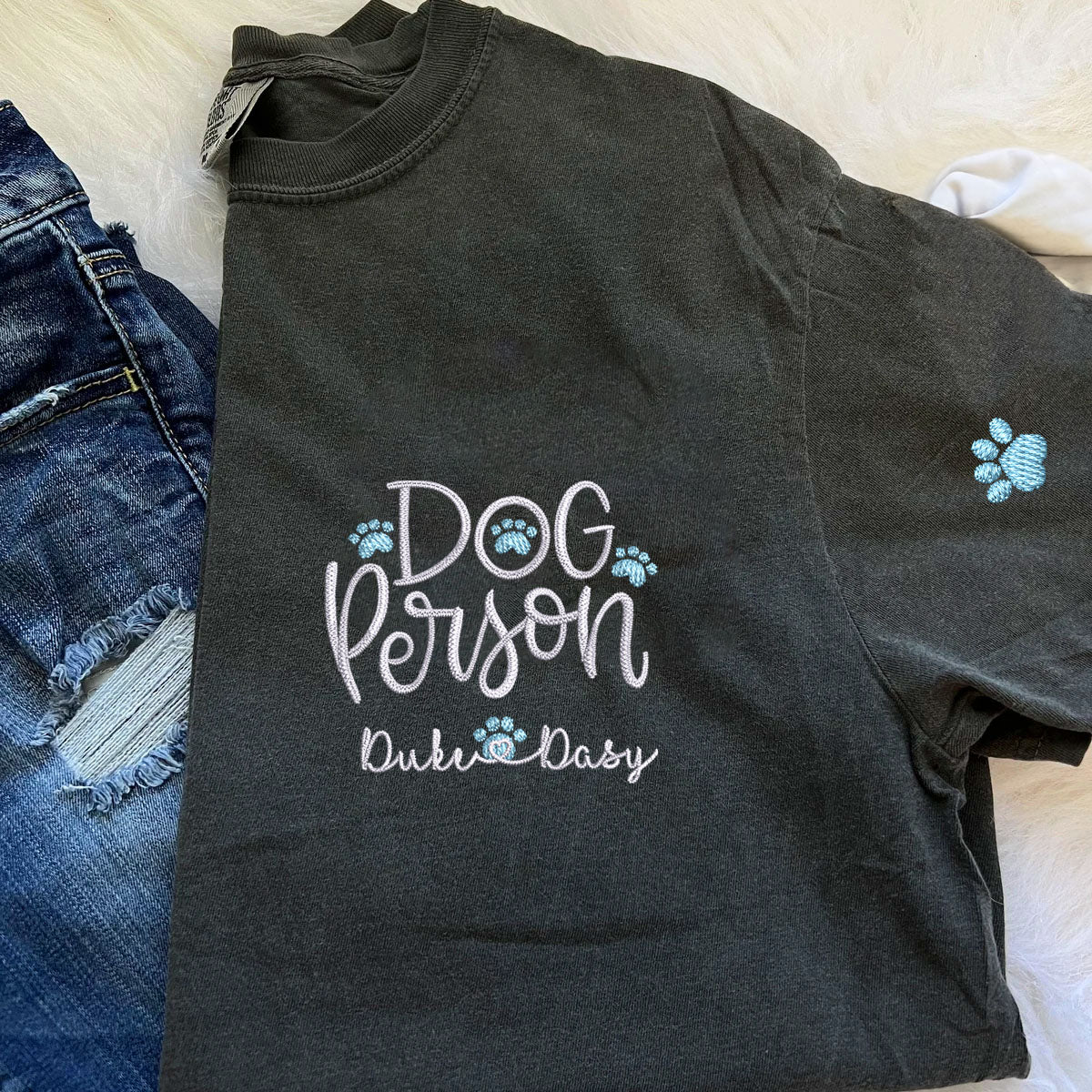 Embroidered Dog Person T-Shirt with Pet Names - Dog Lover Gift
