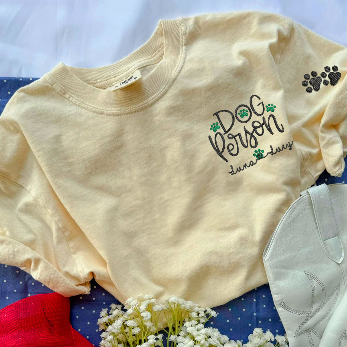 Embroidered Dog Person T-Shirt with Pet Names - Dog Lover Gift