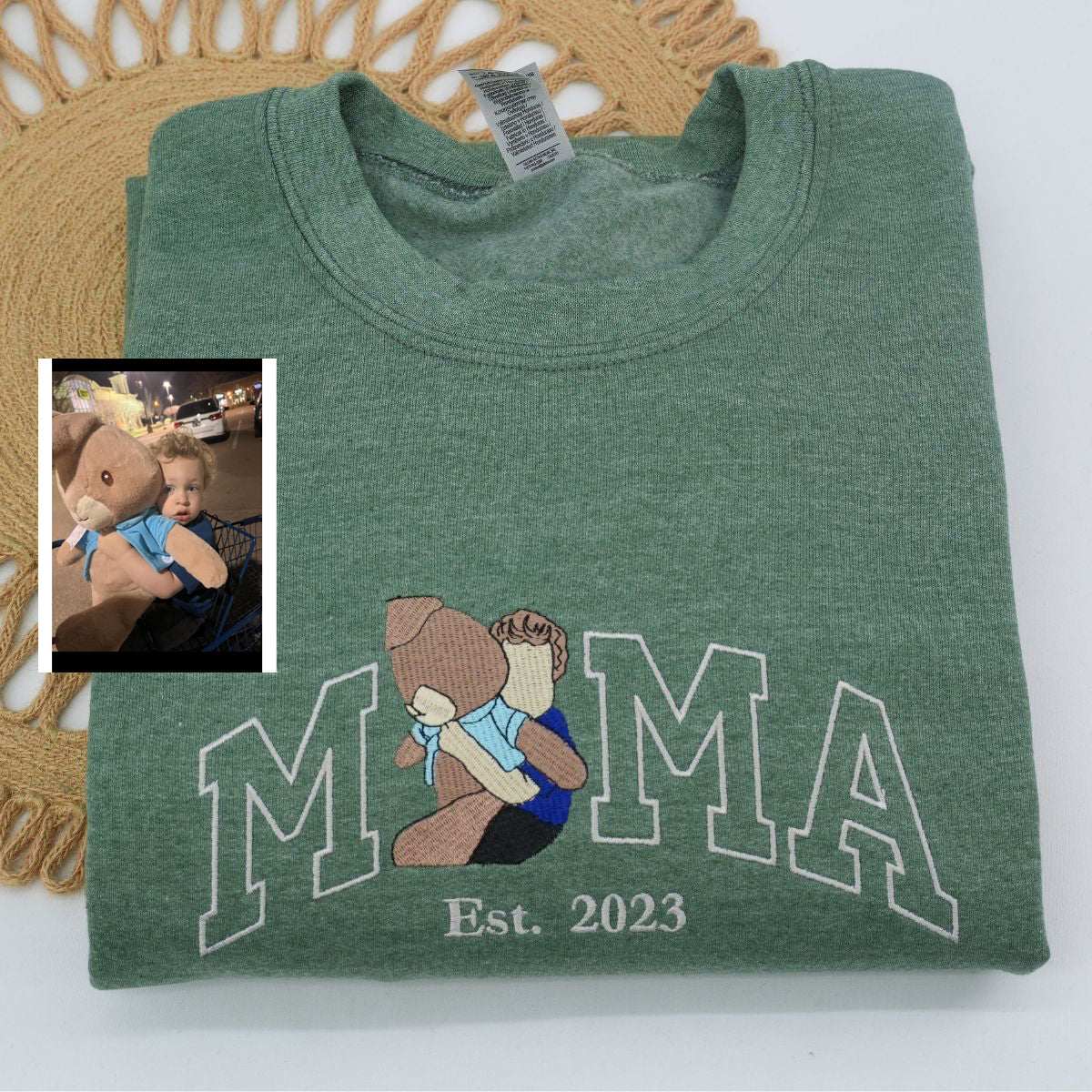 Embroidered Mama Portrait Hoodie with Kids - Mother's Day Gift
