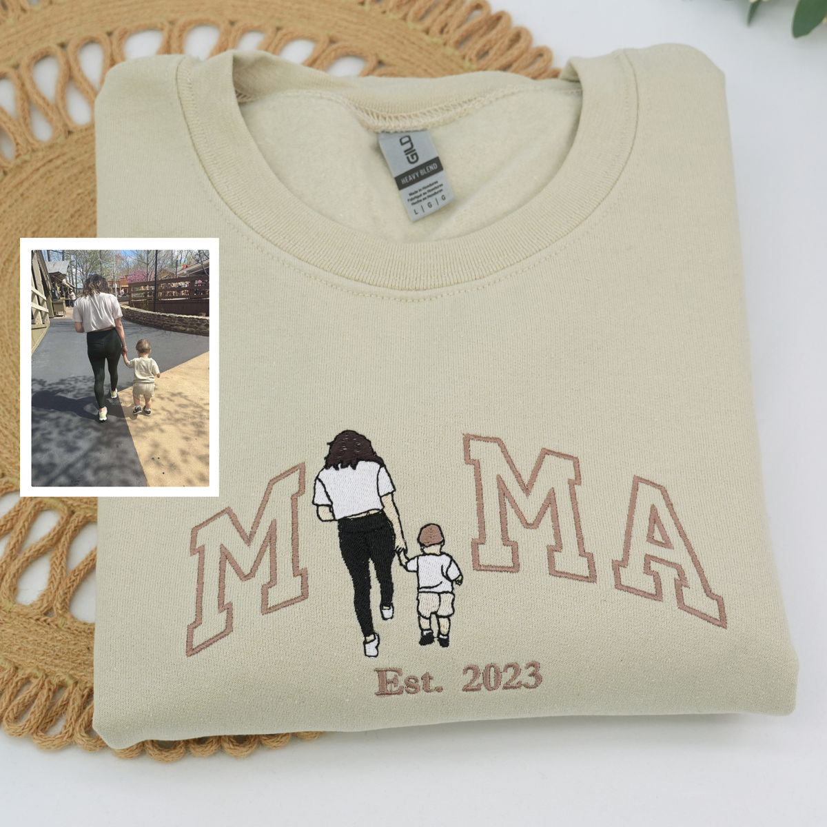 Embroidered Mama Portrait Hoodie with Kids - Mother's Day Gift