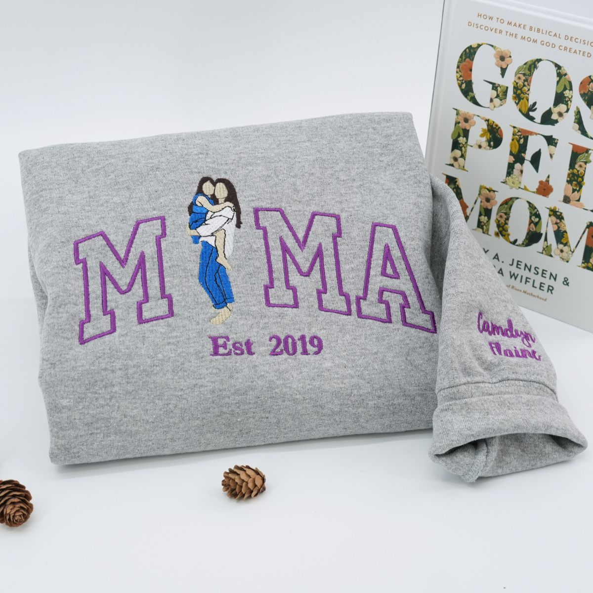 Embroidered Mama Portrait Hoodie with Kids - Mother's Day Gift