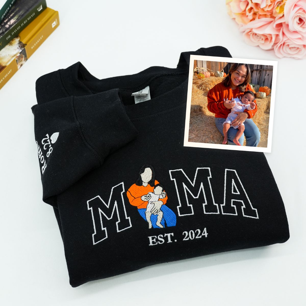 Embroidered Mama Portrait Hoodie with Kids - Mother's Day Gift