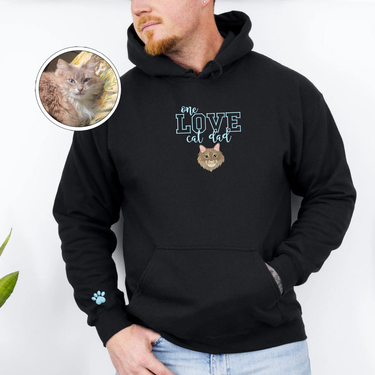 Embroidered One Love Cat Dad Hoodie - Cat Father Gift