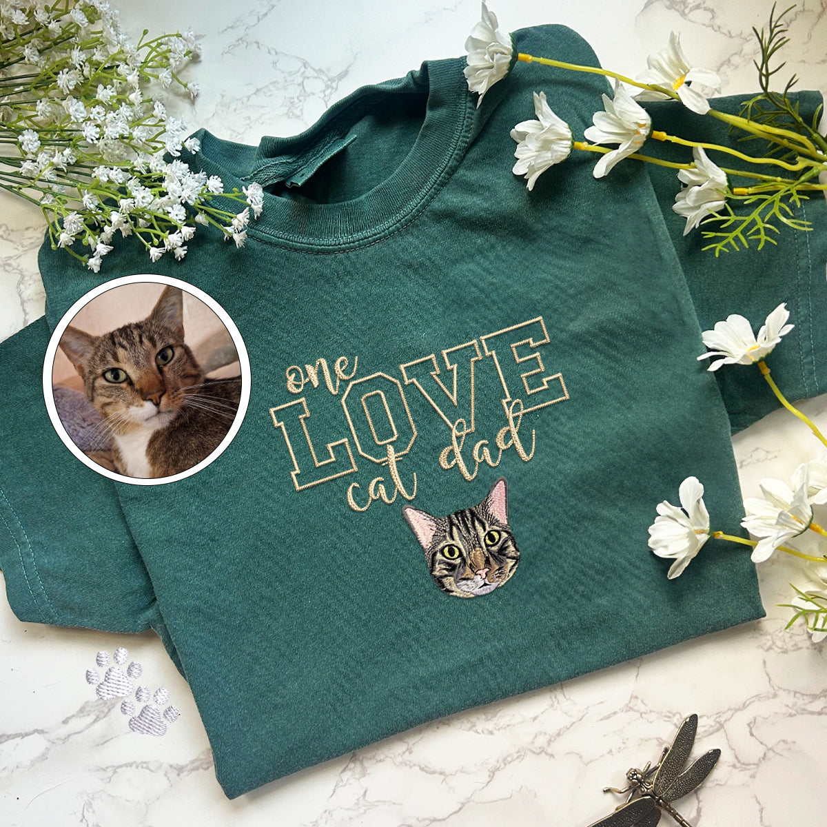 Embroidered One Love Cat Dad T-Shirt - Cat Father Gift