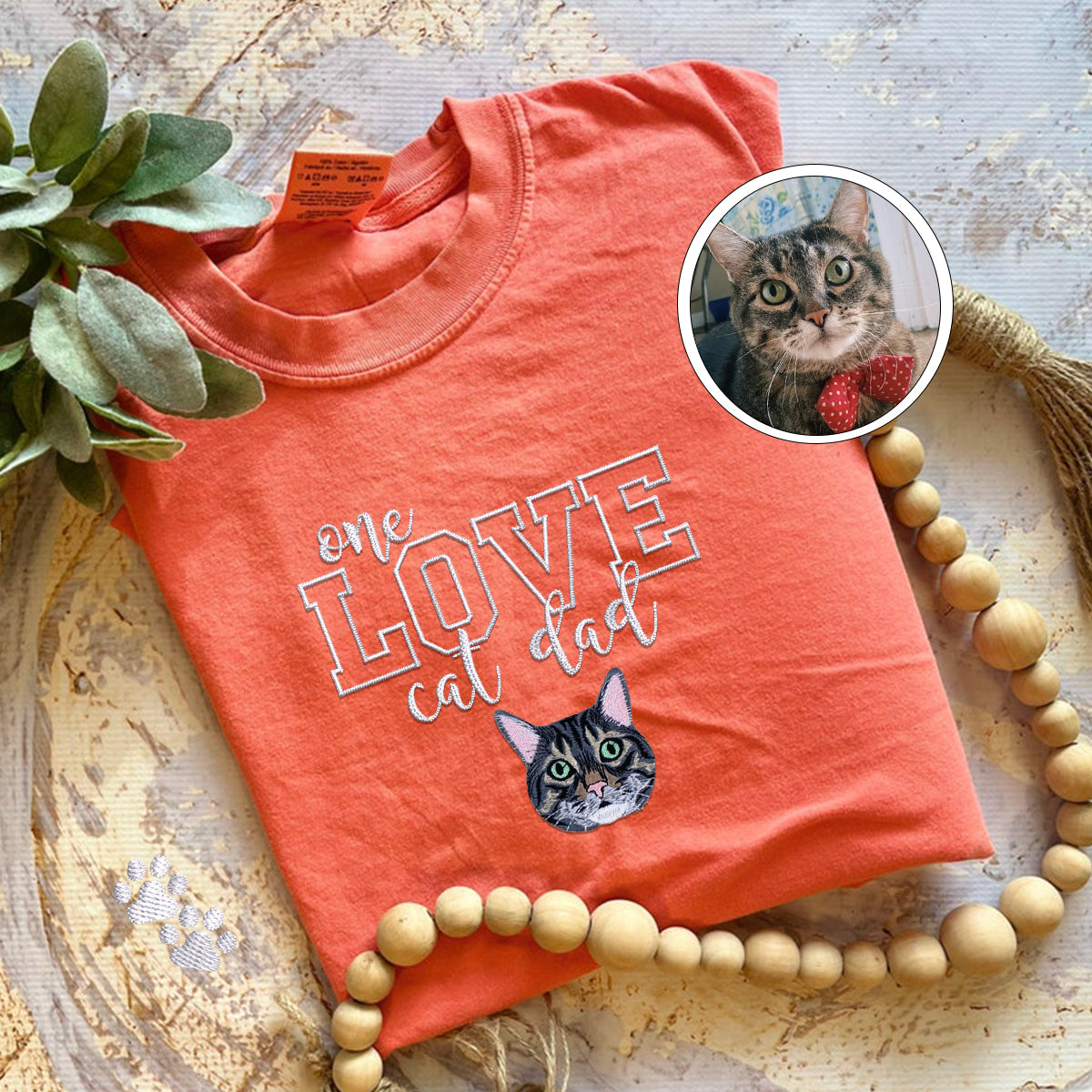 Embroidered One Love Cat Dad T-Shirt - Cat Father Gift