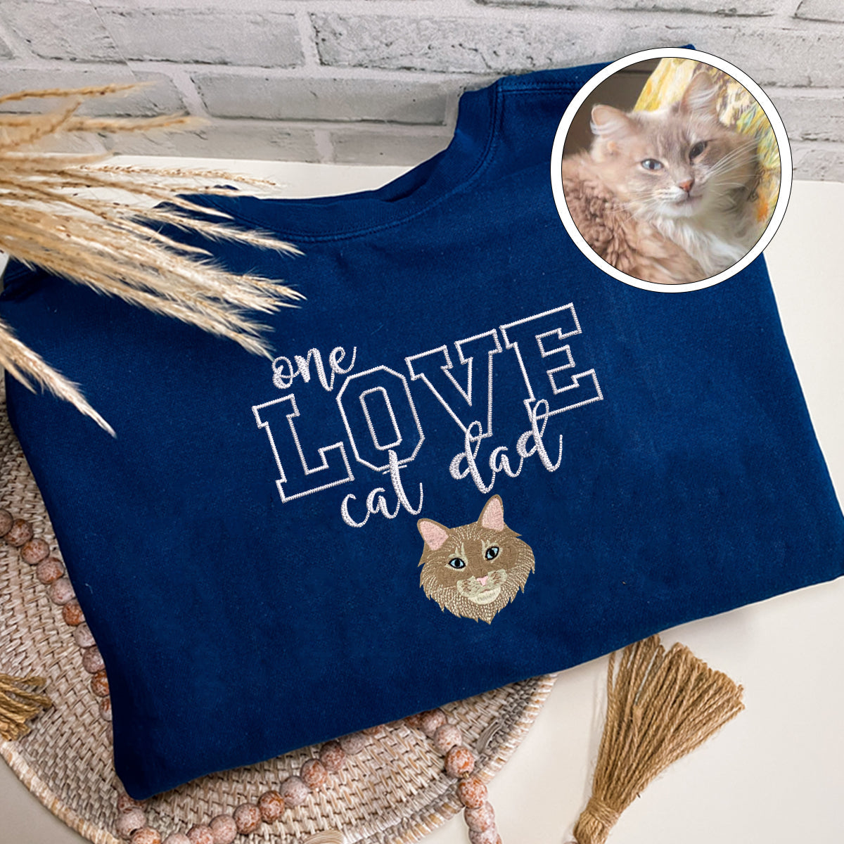 Embroidered One Love Cat Dad T-Shirt - Cat Father Gift