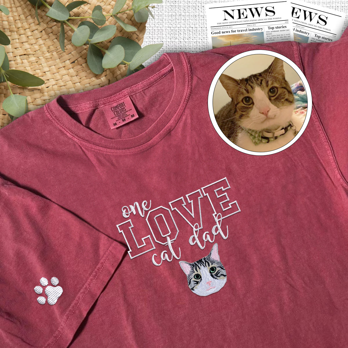 Embroidered One Love Cat Dad T-Shirt - Cat Father Gift