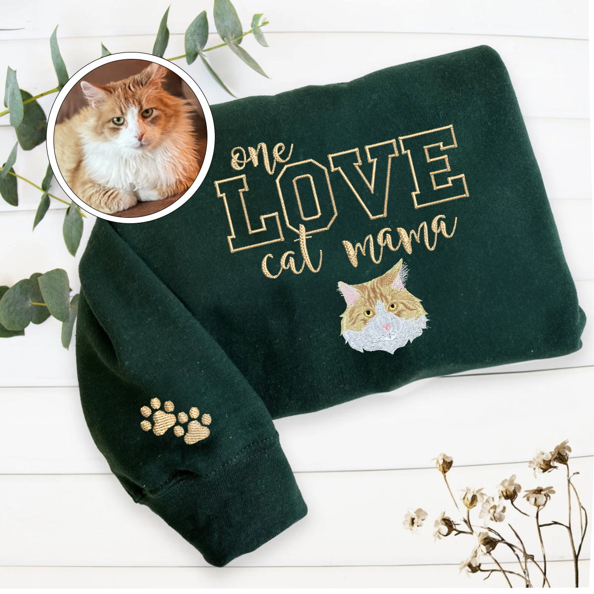 Embroidered One Love Cat Mama Hoodie - Cat Mother Gift