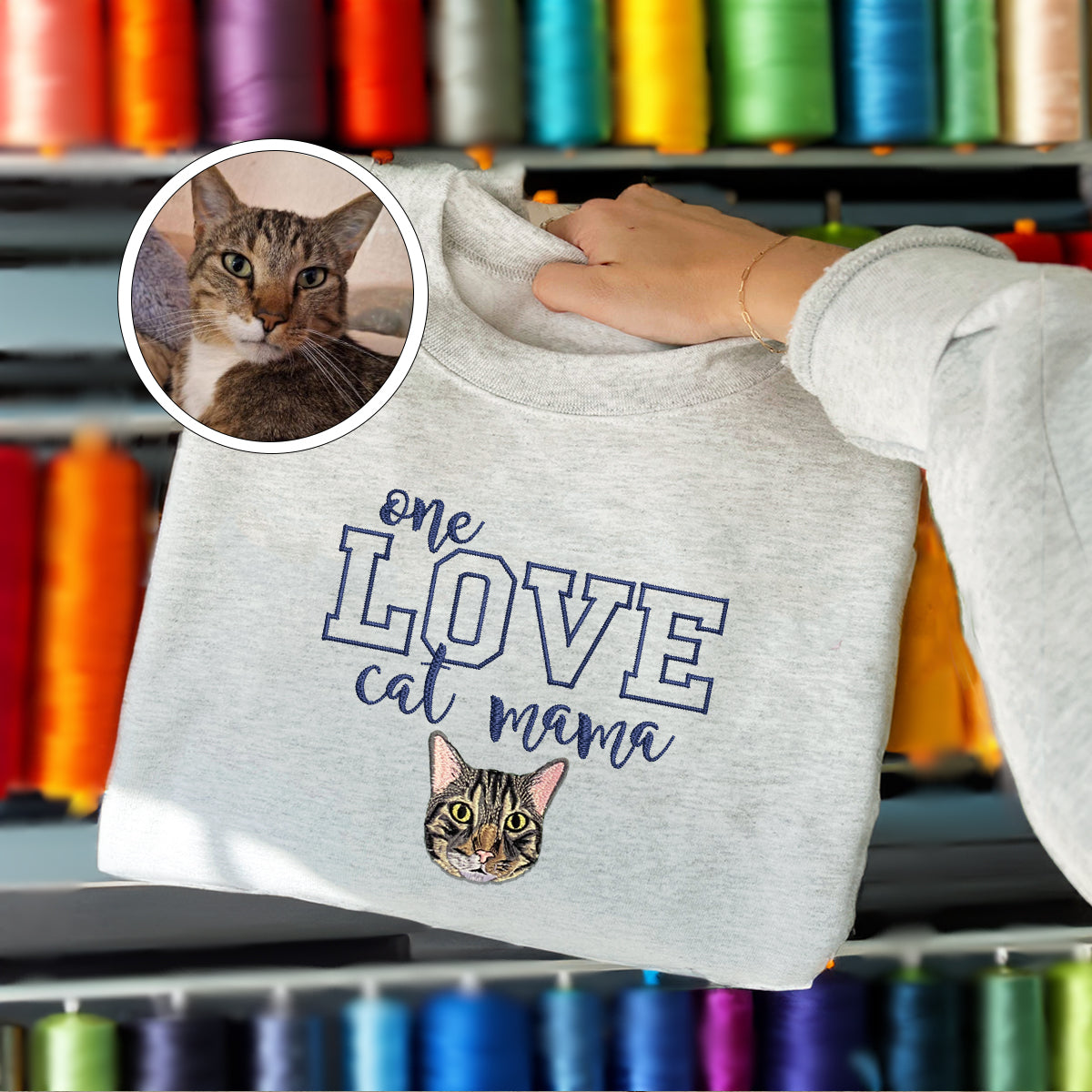 Embroidered One Love Cat Mama Sweatshirt - Cat Mother Gift
