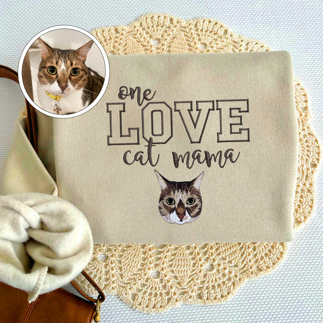 Embroidered One Love Cat Mama Sweatshirt - Cat Mother Gift