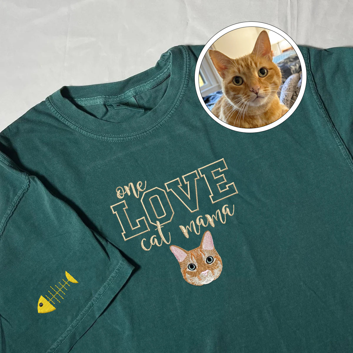 Embroidered One Love Cat Mama T-Shirt - Cat Mother Gift