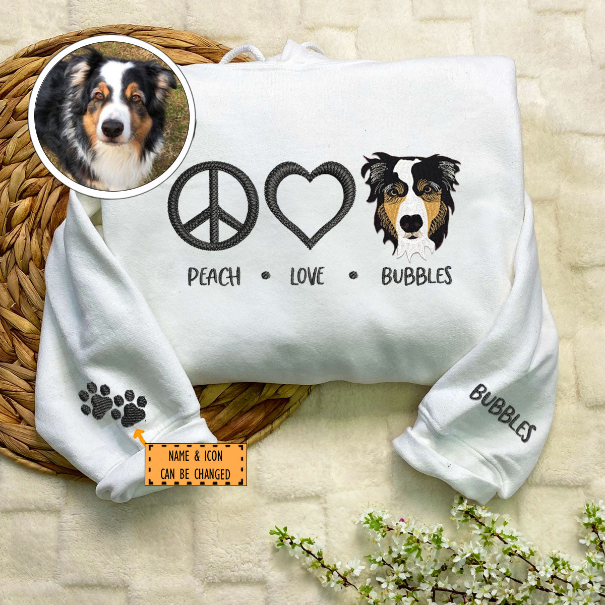 Embroidered Peace Love Pet Hoodie with Names - Pet Lover Gift