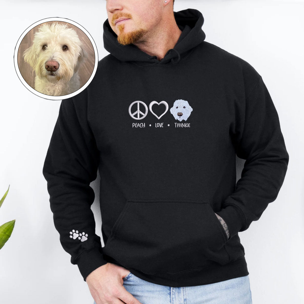 Embroidered Peace Love Pet Hoodie with Names - Pet Lover Gift