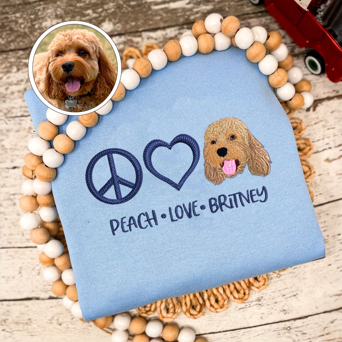 Embroidered Peace Love Pet Sweatshirt with Names - Pet Lover Gift