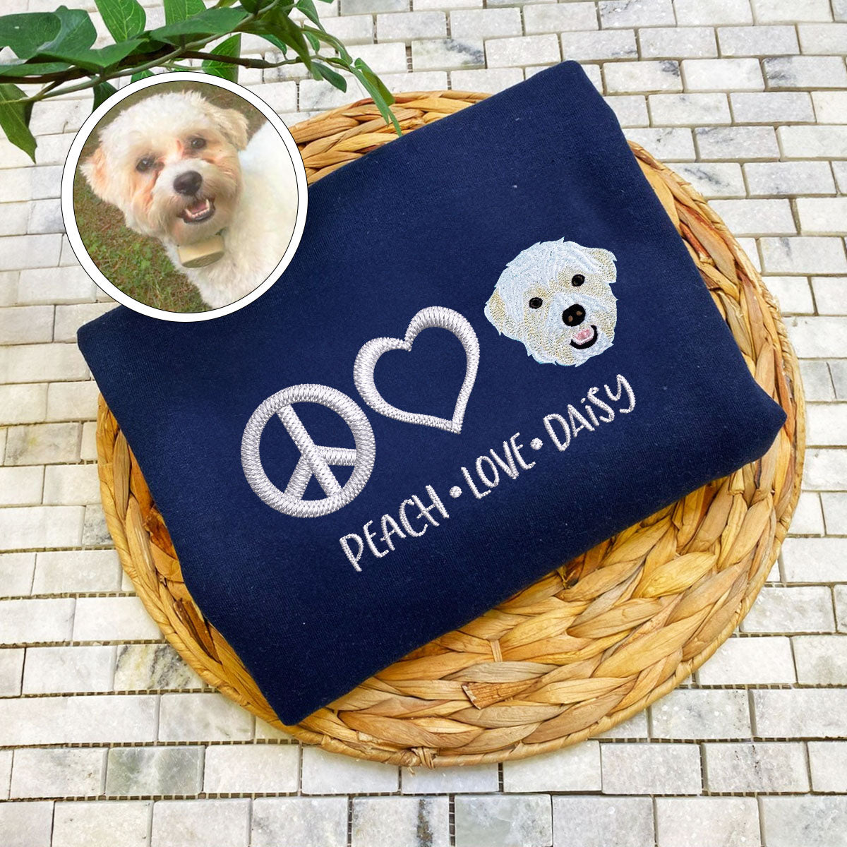 Embroidered Peace Love Pet Sweatshirt with Names - Pet Lover Gift
